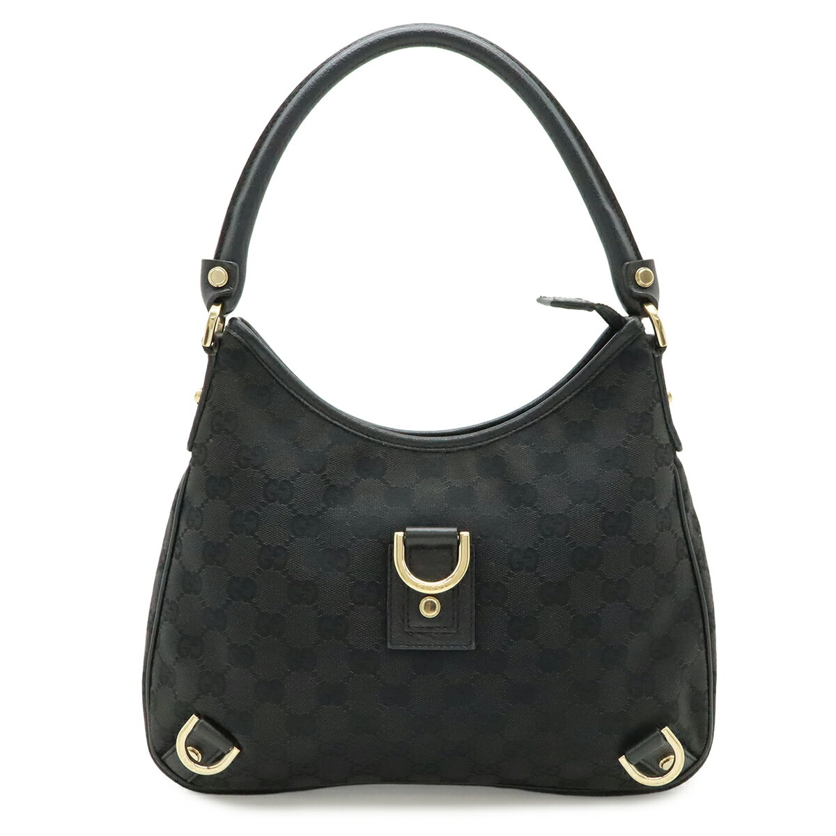 GUCCI グッチ アビー GGキャンバス ショルダーバッグ ワンショルダー セミショルダー 肩掛け レザー ブラック 黒 ゴールド金具 130738 【中古】