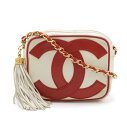 CHANEL シャネル ココマーク チェーンバッグ ショルダーバッグ ポシェット タッセル フリンジ レザー アイボリー 白 レッド 赤 ゴールド金具 【中古】