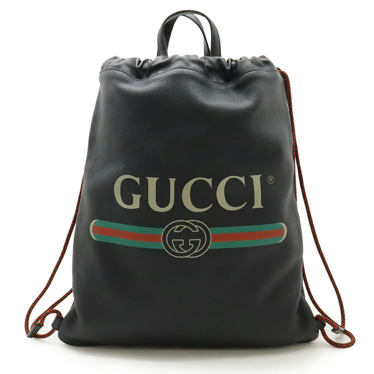 GUCCI グッチ グッチプリント ココ キャピタン ドローストリング バックパック リュックサック 2WAY トートバッグ レザー ブラック 黒 494053 【中古】
