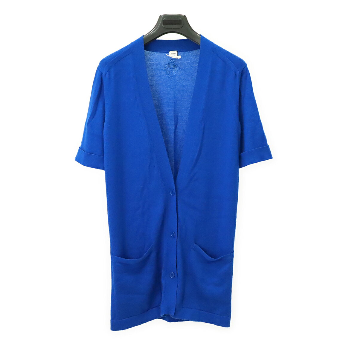 HERMES 31 - HERMES エルメス カーディガン ニット セーター トップス 半袖 カシミヤ100% ブルー 青 #34 【中古】