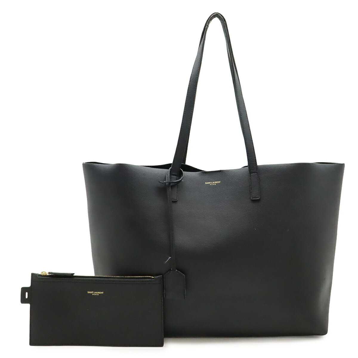 SAINT LAURENT PARIS サン ローラン パリ YSL イブサンローラン ショッピングトート ショルダーバッグ レザー ブラック 黒 ポーチ付き 394195 【中古】