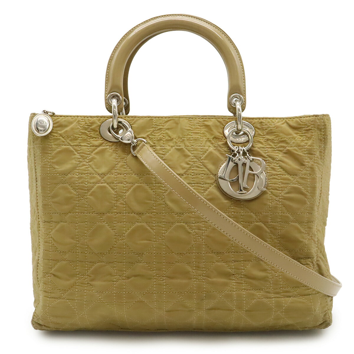 Christian Dior クリスチャン ディオール レディディオール カナージュ トートバッグ 2WAY ショルダーバッグ ナイロン パテントレザー ベージュ 【中古】