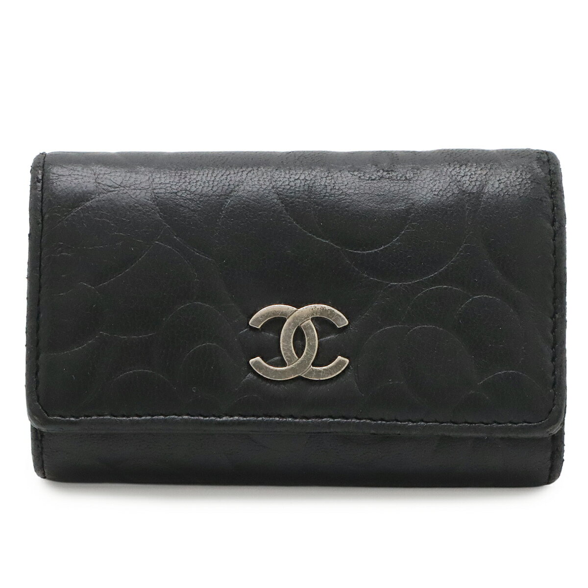 CHANEL シャネル カメリア ココマーク 6連キーケース レザー ブラック 黒 シルバー金具 A47436 【中古】
