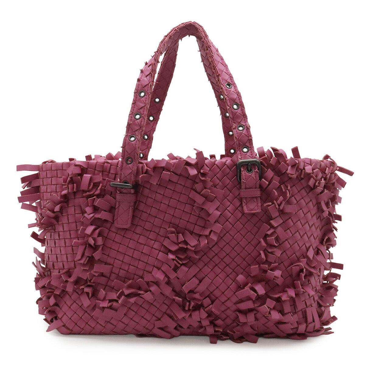 BOTTEGA VENETA ボッテガ ヴェネタ イントレチャート フリンジ トートバッグ ショルダーバッグ レザー パープルピンク 278480 【中古】