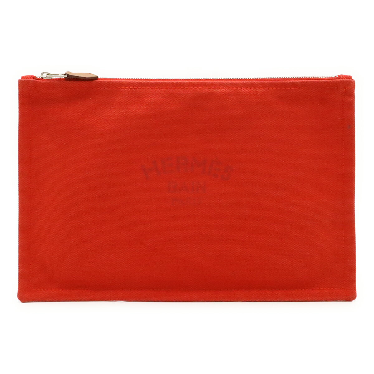 HERMES エルメス ヨッティング GM フラットポーチ 化粧ポーチ コスメポーチ 小物入れ クラッチバッグ キャンバス レザー レッド 赤 シルバー金具 【中古】