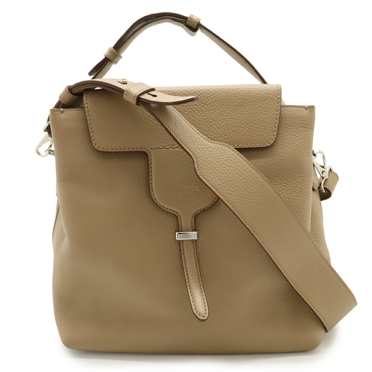TOD'S トッズ ジョイ ハンドバッグ 2WAY ショルダーバッグ 斜め掛け レザー ベージュ シルバー金具 【中古】