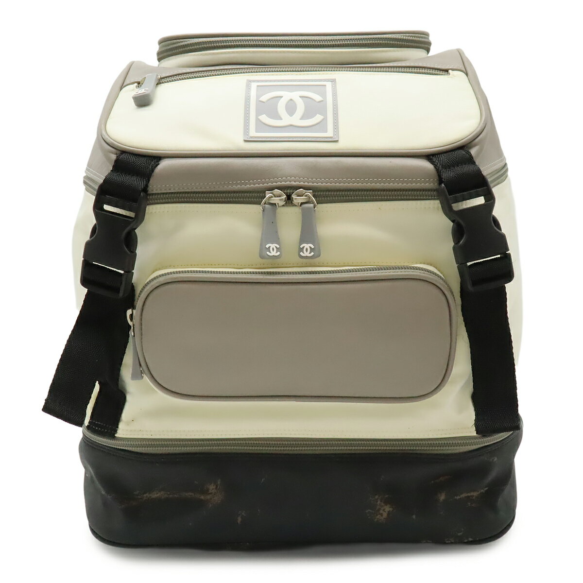 CHANEL シャネル スポーツライン ココマーク バックパック リュックサック ナイロン ラバー アイボリー ブラック グレー A03595 【中古】