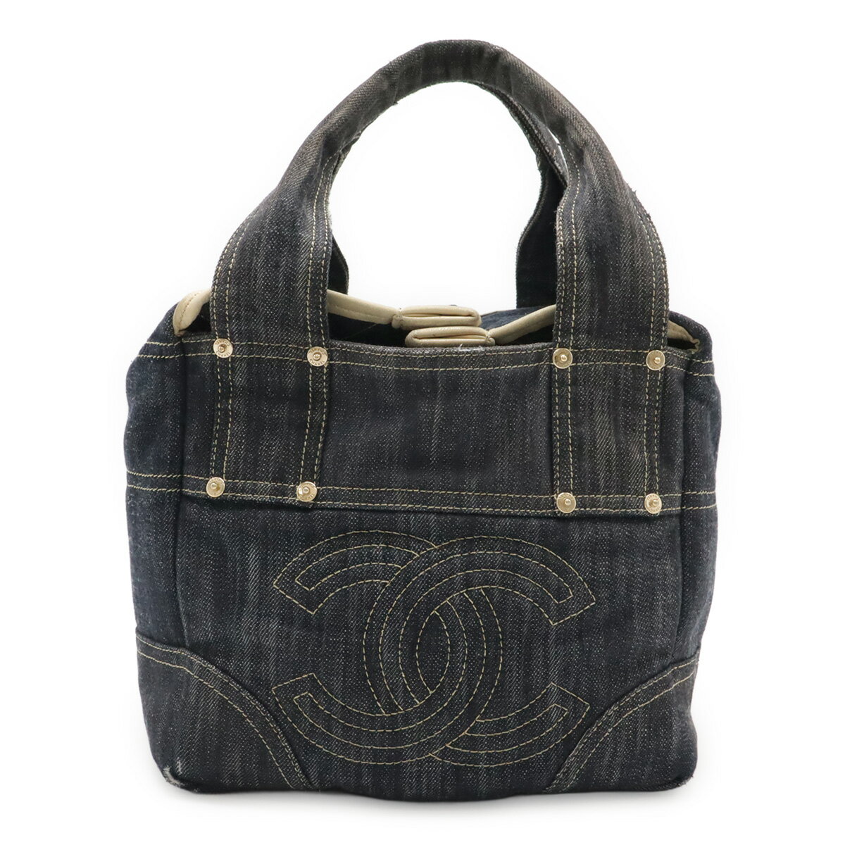Rakuten - CHANEL シャネル スパークリングデニム ココマーク トートバッグ ハンドバッグ ブルー ゴールド金具 A31985 【中古】