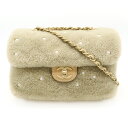 CHANEL シャネル パールエンブロイダリー シアリングバッグ ココマーク チェーンショルダーバッグ ムートン ベージュ ライトオレンジ A90466 【中古】