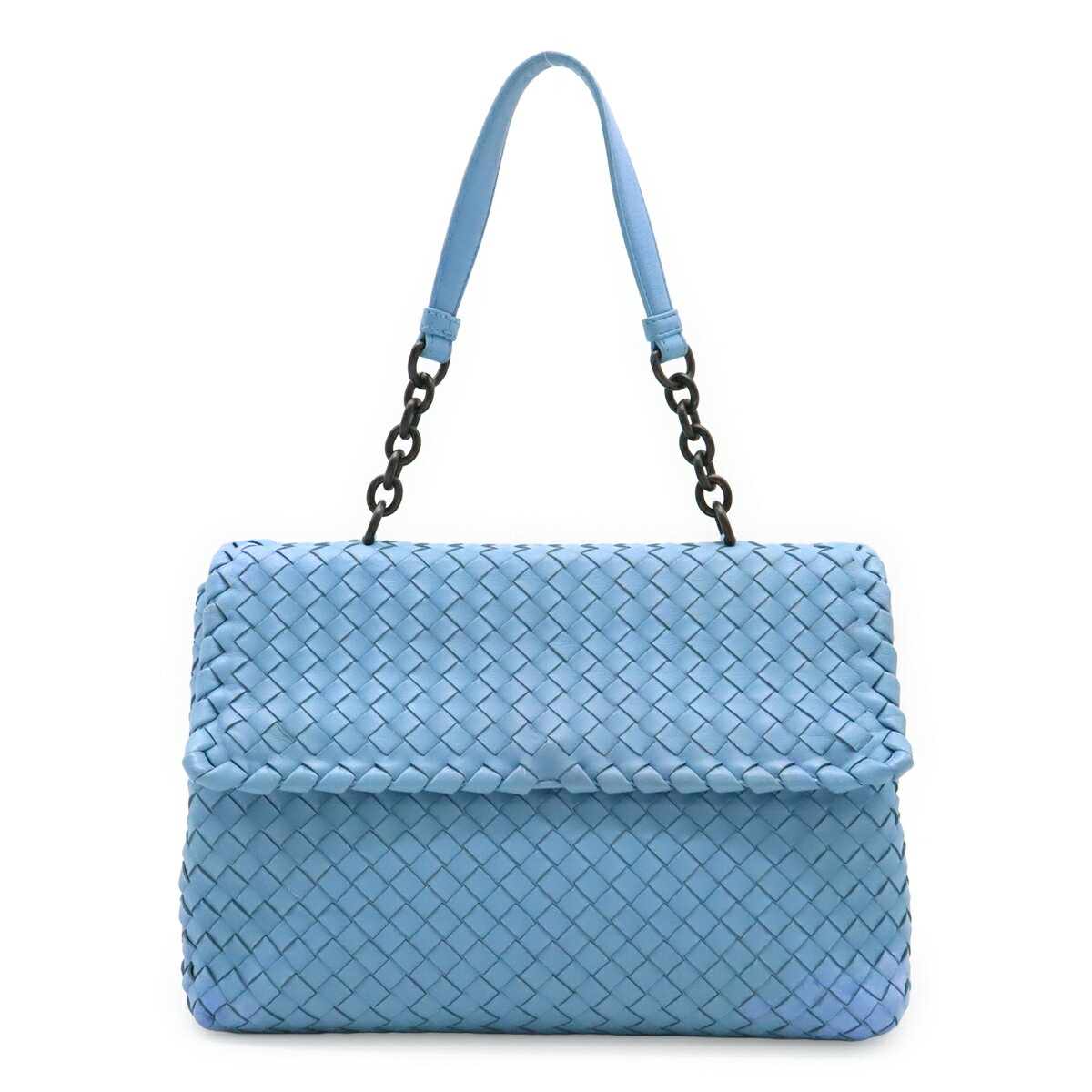 Rakuten - BOTTEGA VENETA ボッテガ ヴェネタ イントレチャート オリンピア チェーンショルダー ショルダーバッグ ワンショルダー レザー ライトブルー 355724 【中古】