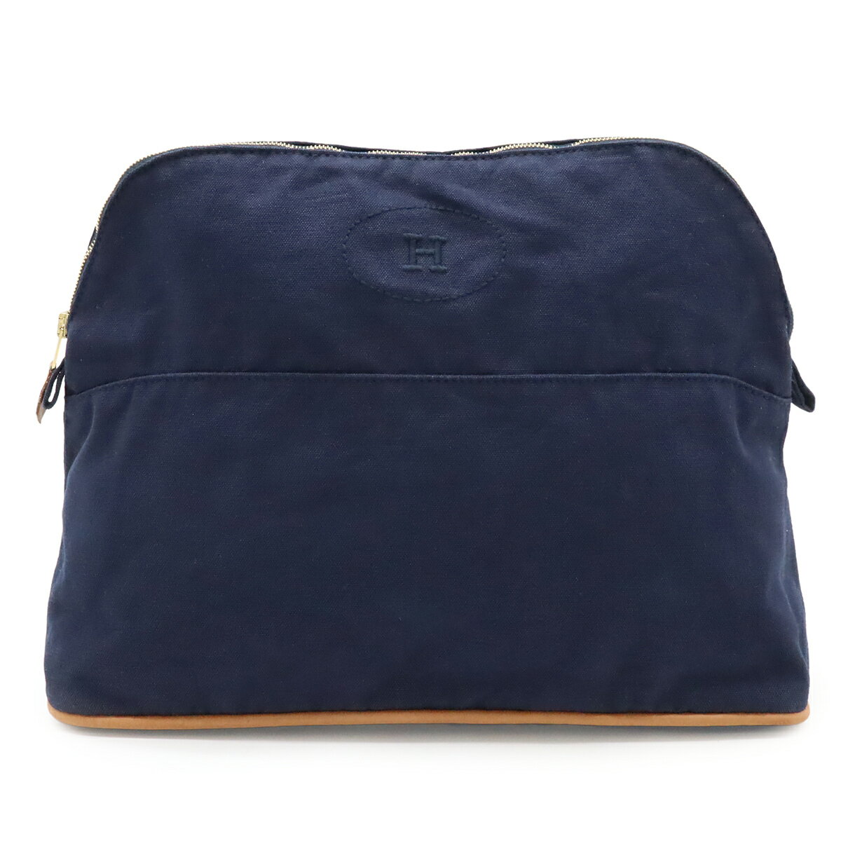 乐天商城 - HERMES エルメス ボリードポーチ30 GM 化粧ポーチ コスメポーチ 小物入れ キャンバス レザー ネイビー 紺 【中古】