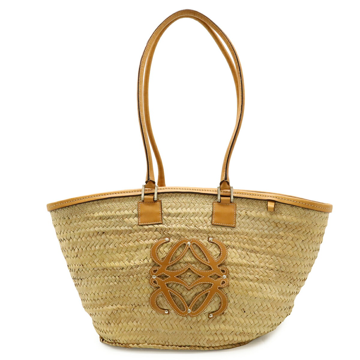 Tote Bag Type - LOEWE ロエベ アナグラム バスケットバッグ ラージバッグ かごバッグ カゴバッグ ラフィア ストロー レザー ナチュラル タン ブラウン 【中古】