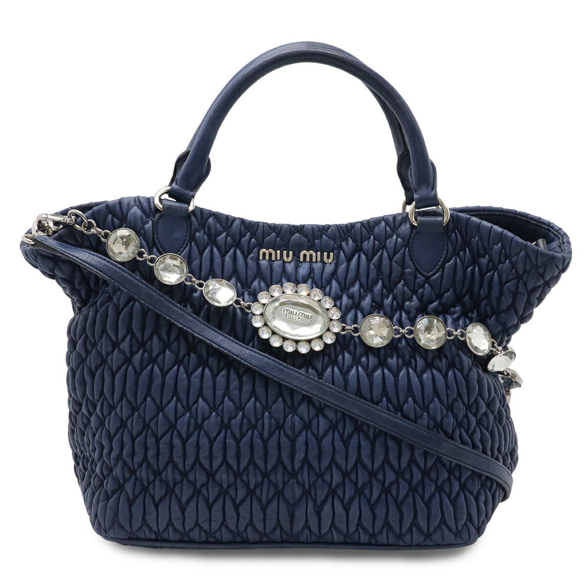 Miu Miu 黒　ナッパクリスタルビジューパーティーバッグ　クラッチバッグ ミュウミュウナッパクリスタル 3WAYバッグ ブラック シルバー金具