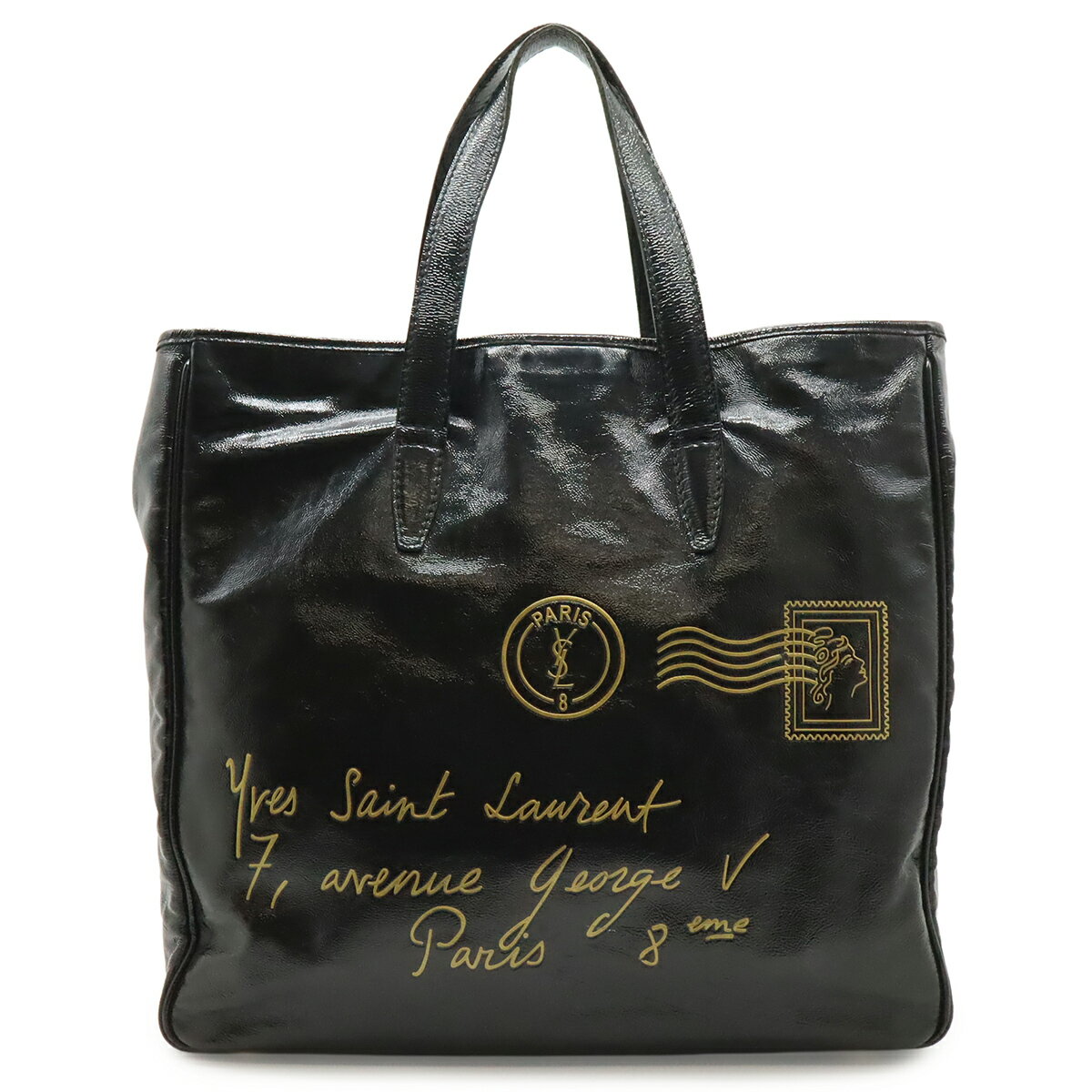Yves Saint Laurent - YVES SAINT LAURENT イヴ サン ローラン YSL イブサンローラン Yメール トートバッグ ショルダーバッグ パテントレザー ブラック 黒 188651 【中古】