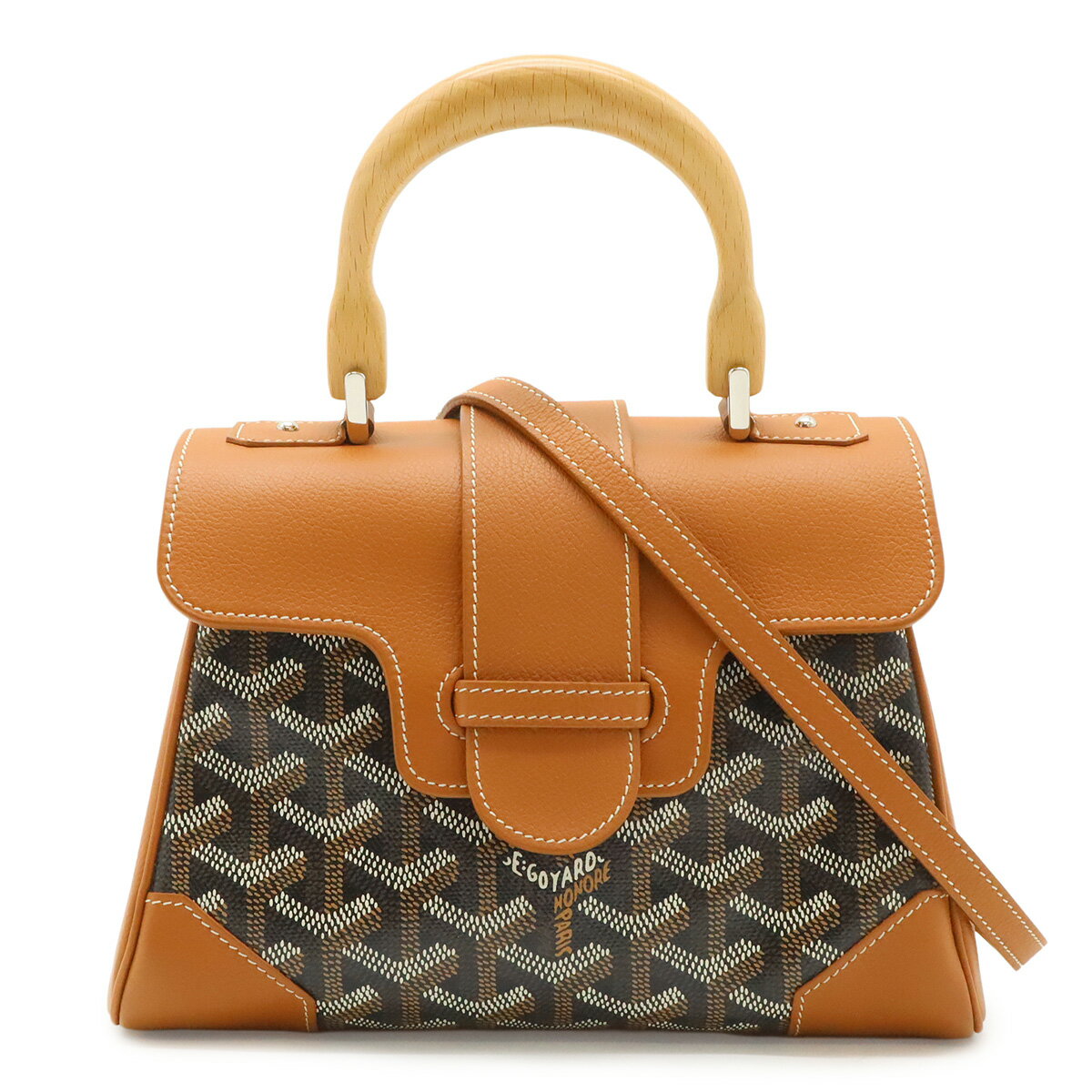 乐天商城 - GOYARD ゴヤール サイゴン ミニ ハンドバッグ ウッドハンドル 2WAY ショルダーバッグ ヘリンボーン柄 PVC ブラウン ブラック SAIGONMINTY01CL03P 【中古】