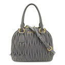 Miu Miu ミュウ ミュウ ミュウミュウ マテラッセ ギャザー ハンドバッグ 2WAY ショルダーバッグ 斜め掛け レザー グレー ゴールド金具 【中古】