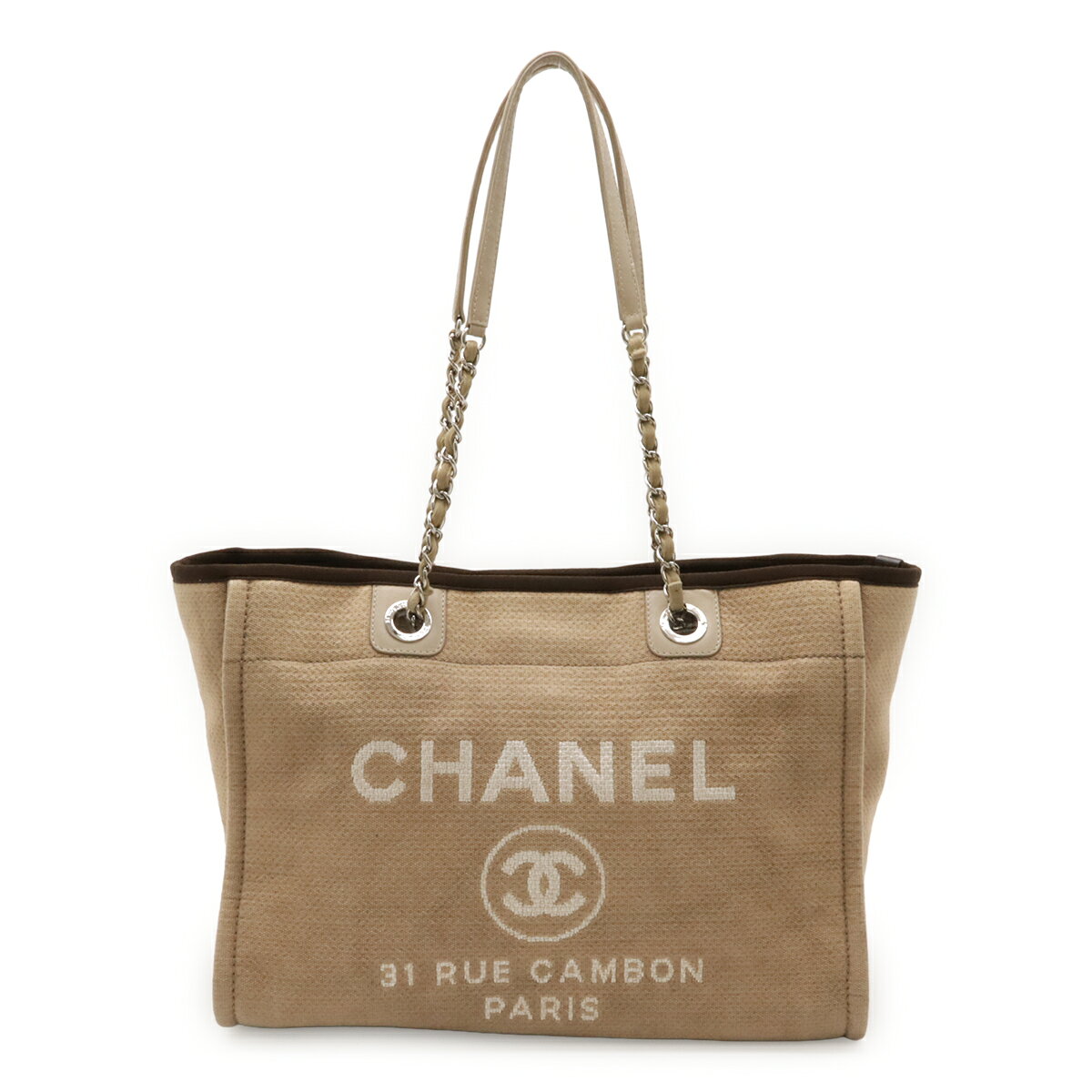 CHANEL シャネル ドーヴィル ミディアムトートMM トートバッグ ショルダーバッグ チェーンショルダー ベージュ ブラウン シルバー金具 A67001 【中古】