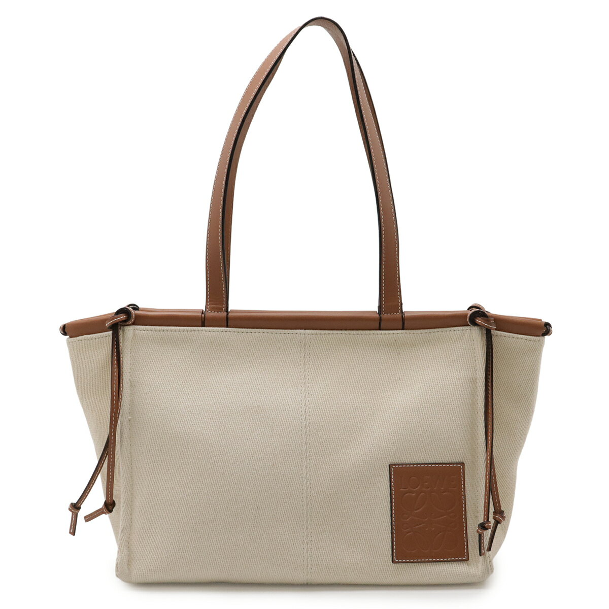LOEWE - LOEWE ロエベ クッショントート スモール トートバッグ ショルダーバッグ キャンバス レザー ライトオーツ ベージュ ブラウン 茶 330.02AB90 【中古】