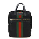 GUCCI グッチ シェリーライン バックパック リュックサック テクノキャンバス レザー ブラック 黒 グリーン レッド シルバー金具 495558 【中古】