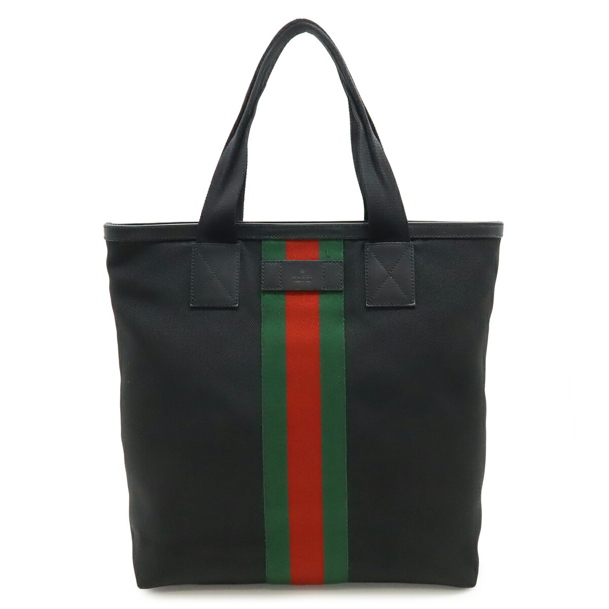GUCCI グッチ ウェブストライプ シェリーライン トートバッグ ラージトート ショルダーバッグ ナイロン レザー ブラック 黒 アウトレット品 631245 【中古】