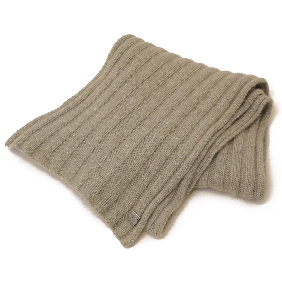 【アパレル】CHANEL シャネル シャネルスポーツ ココマーク ニット マフラー ロングマフラー リブ編み ウール ライトグレー 【中古】