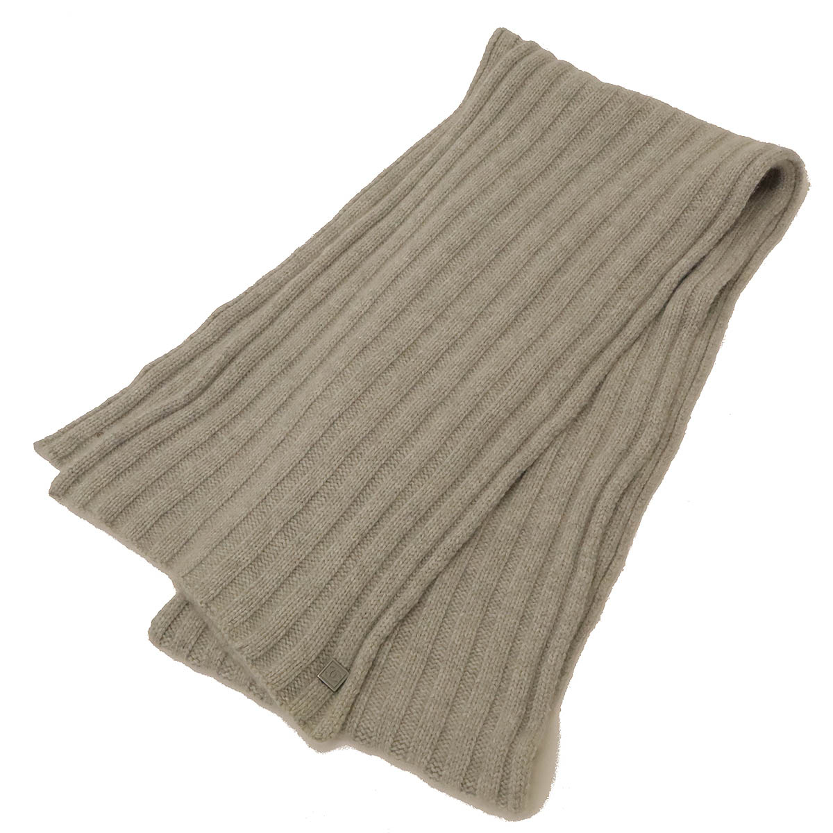 【アパレル】CHANEL シャネル シャネルスポーツ ココマーク ニット マフラー ロングマフラー リブ編み ウール ライトグレー 【中古】