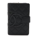 CHANEL シャネル カンボンライン ココマーク 2つ折財布 二つ折り財布 ラウンドファスナー カーフ レザー エナメル ブラック ピンク A50080 【中...