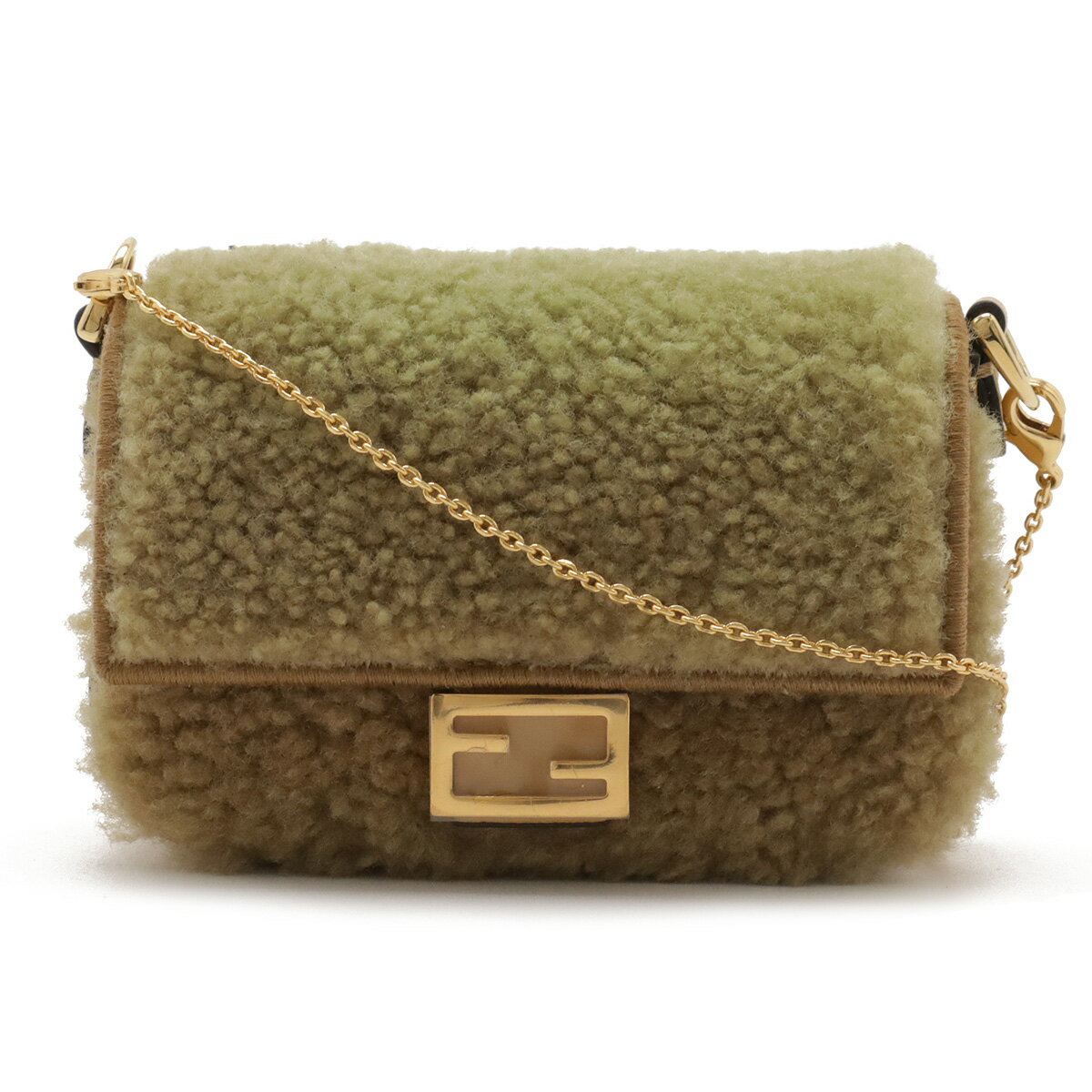 FENDI - FENDI フェンディ ナノバケット ミニバッグ チェーンショルダー バッグチャーム ボア レザー ベージュ系 ゴールド金具 7AR844 【中古】