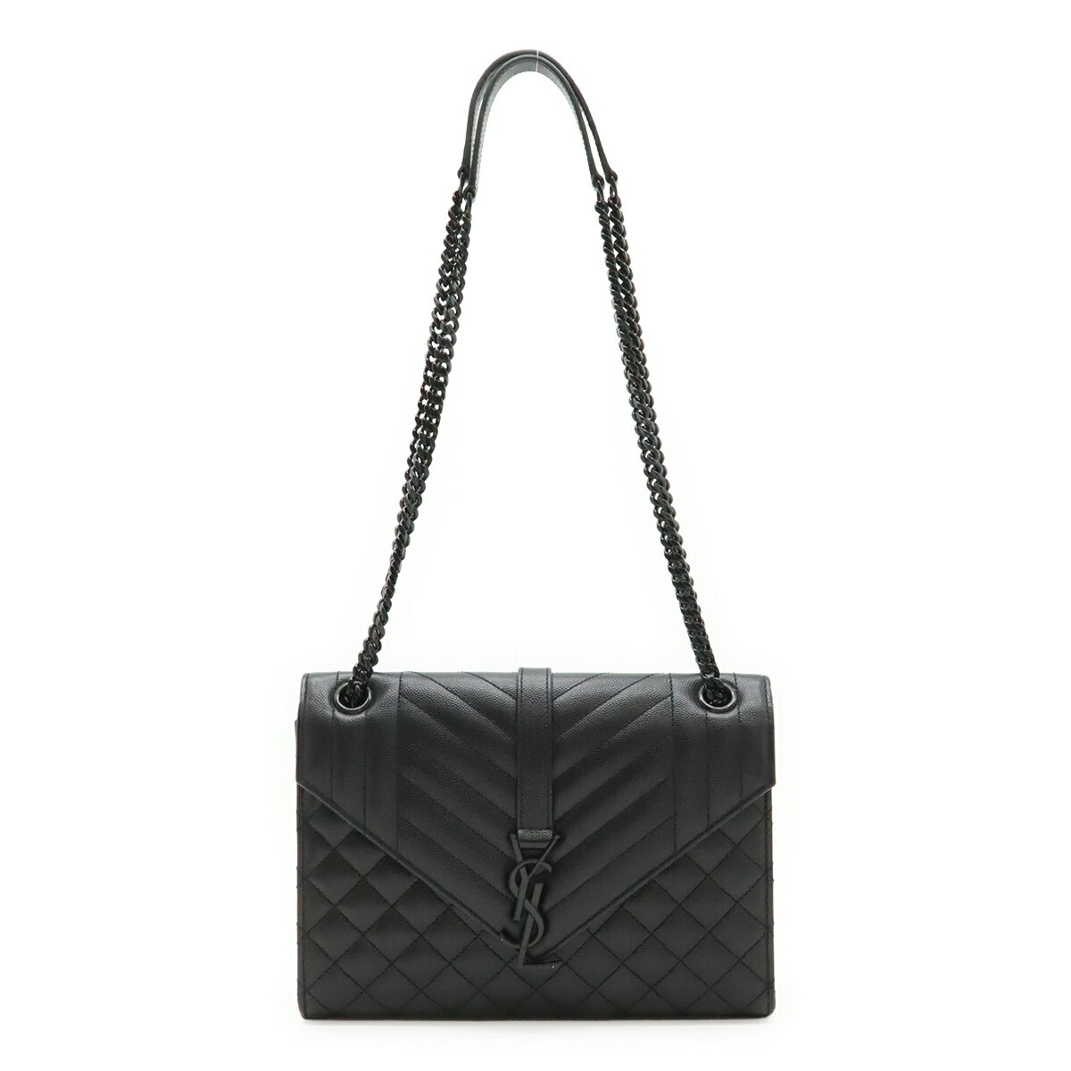 Rakuten - SAINT LAURENT PARIS サン ローラン パリ YSL クラシックモノグラム サッチェル チェーンショルダーバッグ キルティング レザー ブラック 黒 428134 【中古】