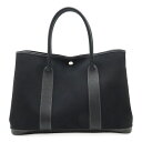 HERMES エルメス ガーデンパーティPM トートバッグ ハンドバッグ トワルオフィシエ キャンバス レザー ブラック 黒 シルバー金具 □J刻印 【中古】