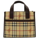 【バッグ】BURBERRY バーバリー ノバチェック チェック柄 トートバッグ ハンドバッグ PVC レザー ベージュ ダークブラウン レッド 【中古】