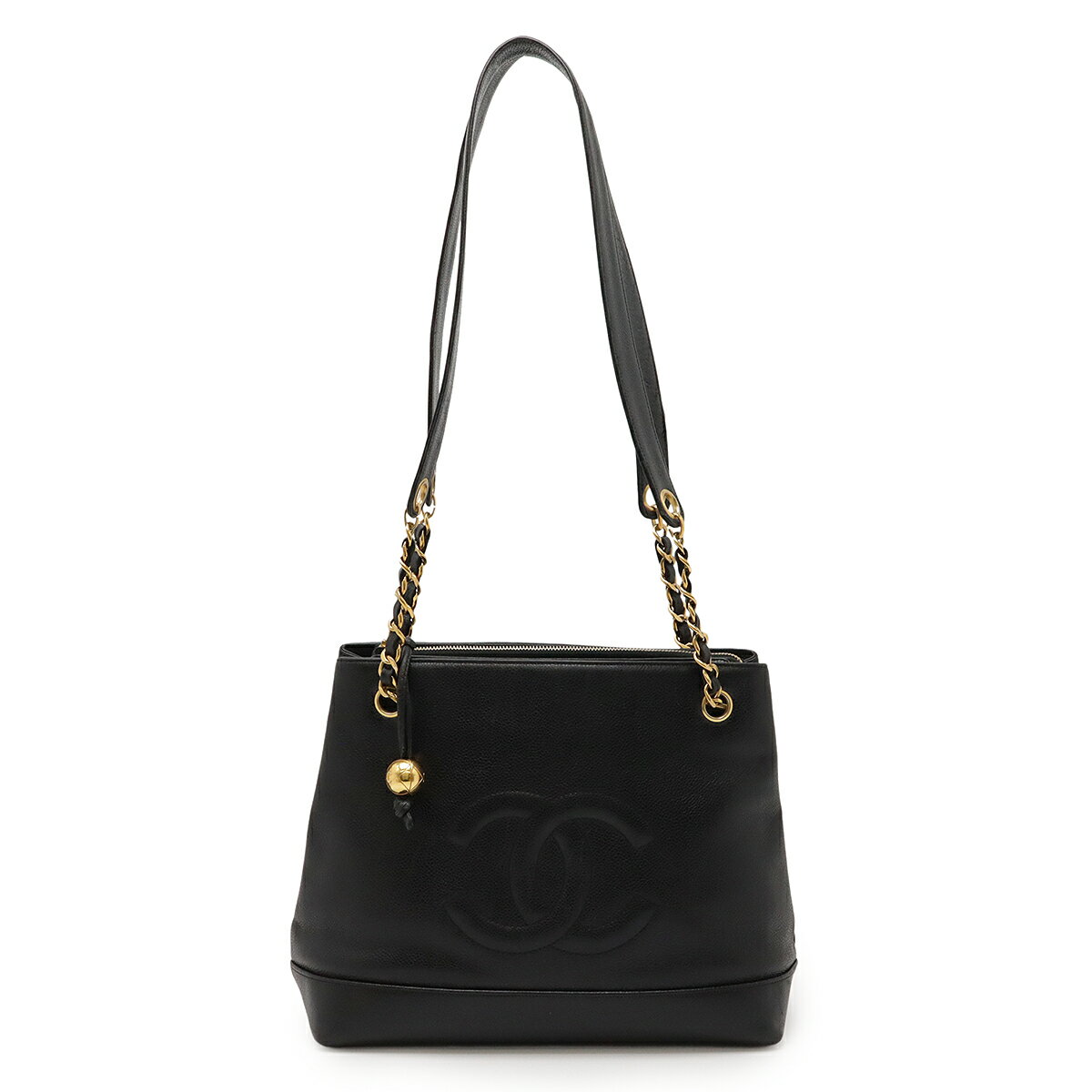 CHANEL シャネル ココマーク ココボール チェーントート トートバッグ ショルダーバッグ キャビアスキン レザー ブラック 黒 ゴールド金具 【中古】