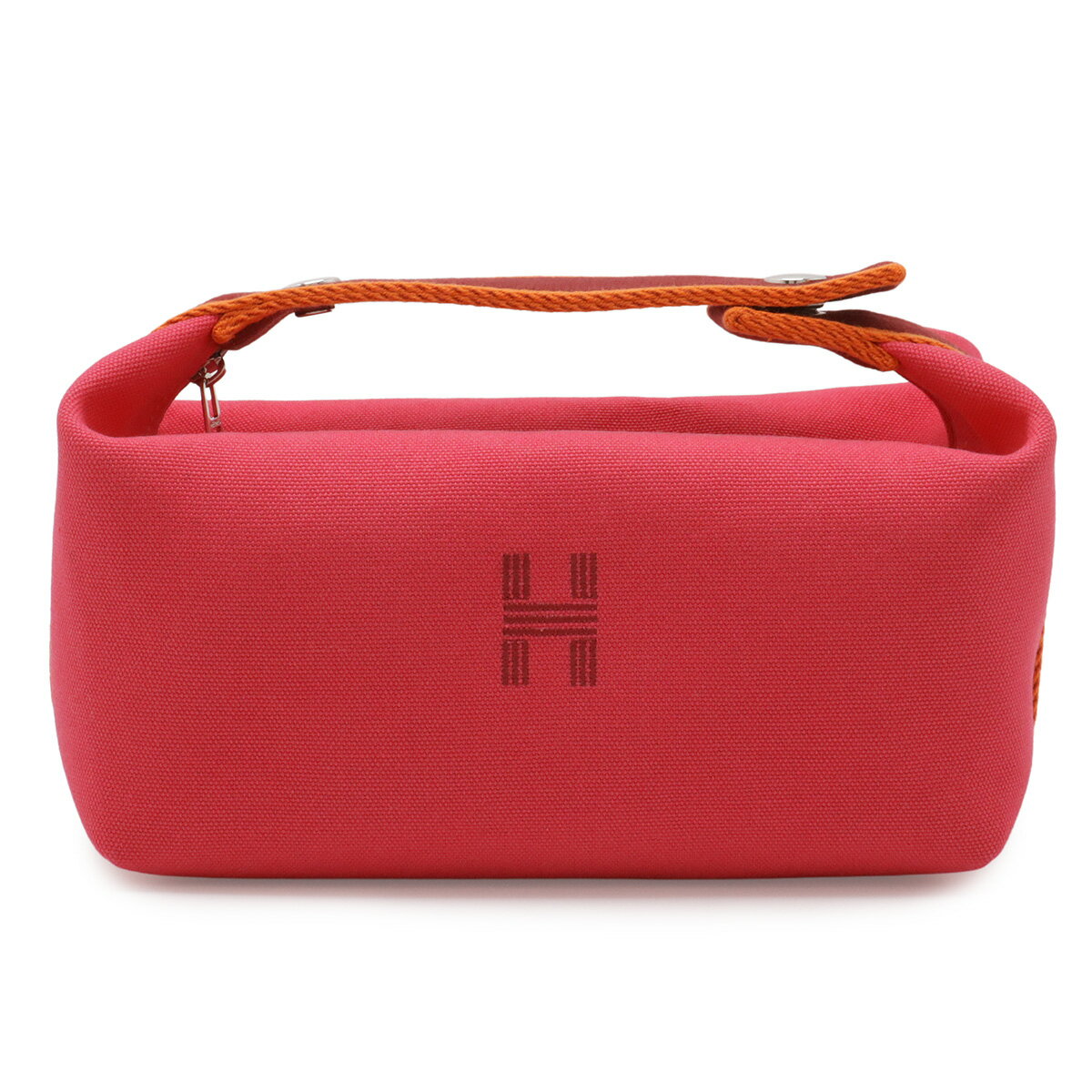 HERMES エルメス ブリッド ア ブラック PM バス用ポーチ 化粧ポーチ コスメポーチ ハンドバッグ キャンバス ハイビスカス ピンク H104222M 【中古】