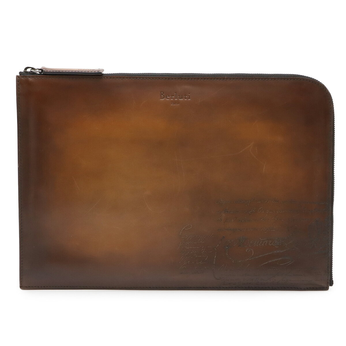 Berluti ベルルッティ カリグラフィ ニノXL クラッチバッグ セカンドバッグ L字ファスナー ヴェネチアンレザー ダークブラウン 【中古】