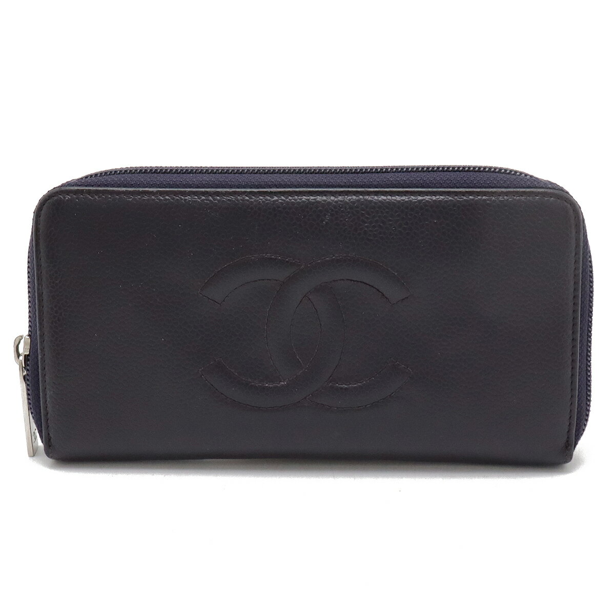 CHANEL シャネル ココマーク ラウンドファスナー 長財布 キャビアスキン レザー ダークパープル 紫 シルバー金具 A50071 【中古】