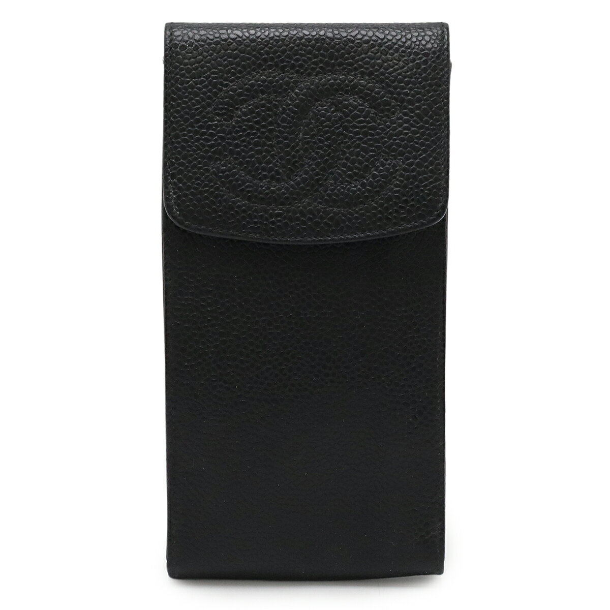 CHANEL シャネル ココマーク メガネケース 眼鏡 マルチケース ペンケース 携帯ケース キャビアスキン レザー ブラック 黒 ゴールド金具 【中古】