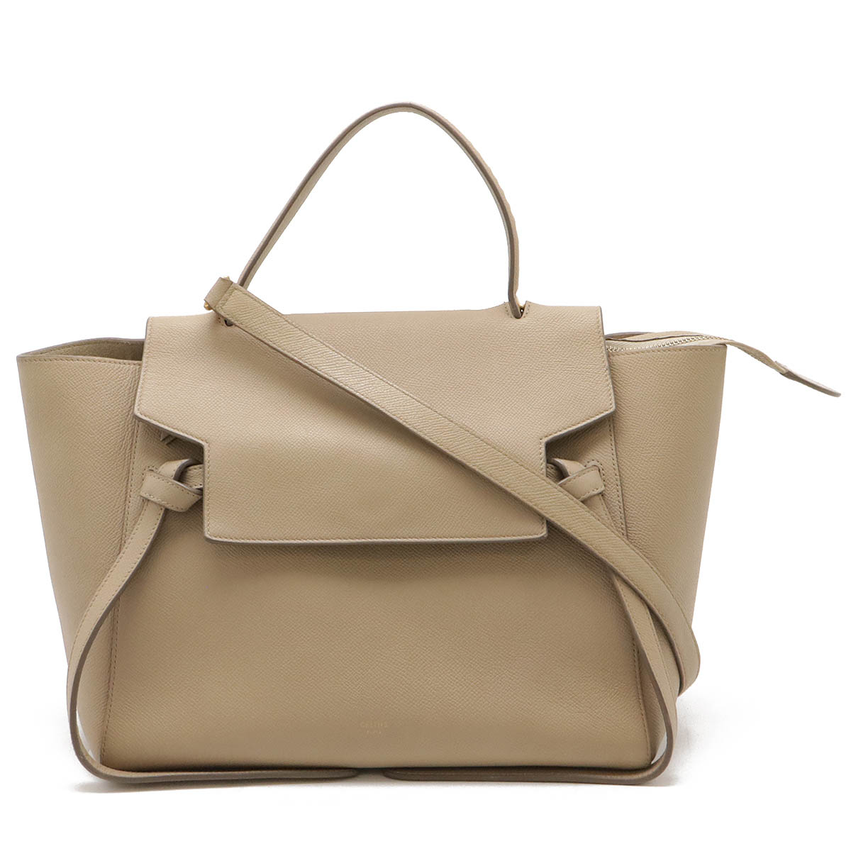 CELINE セリーヌ ベルトバッグミニ ハンドバッグ 2WAY ショルダーバッグ レザー ベージュ ゴールド金具 【中古】