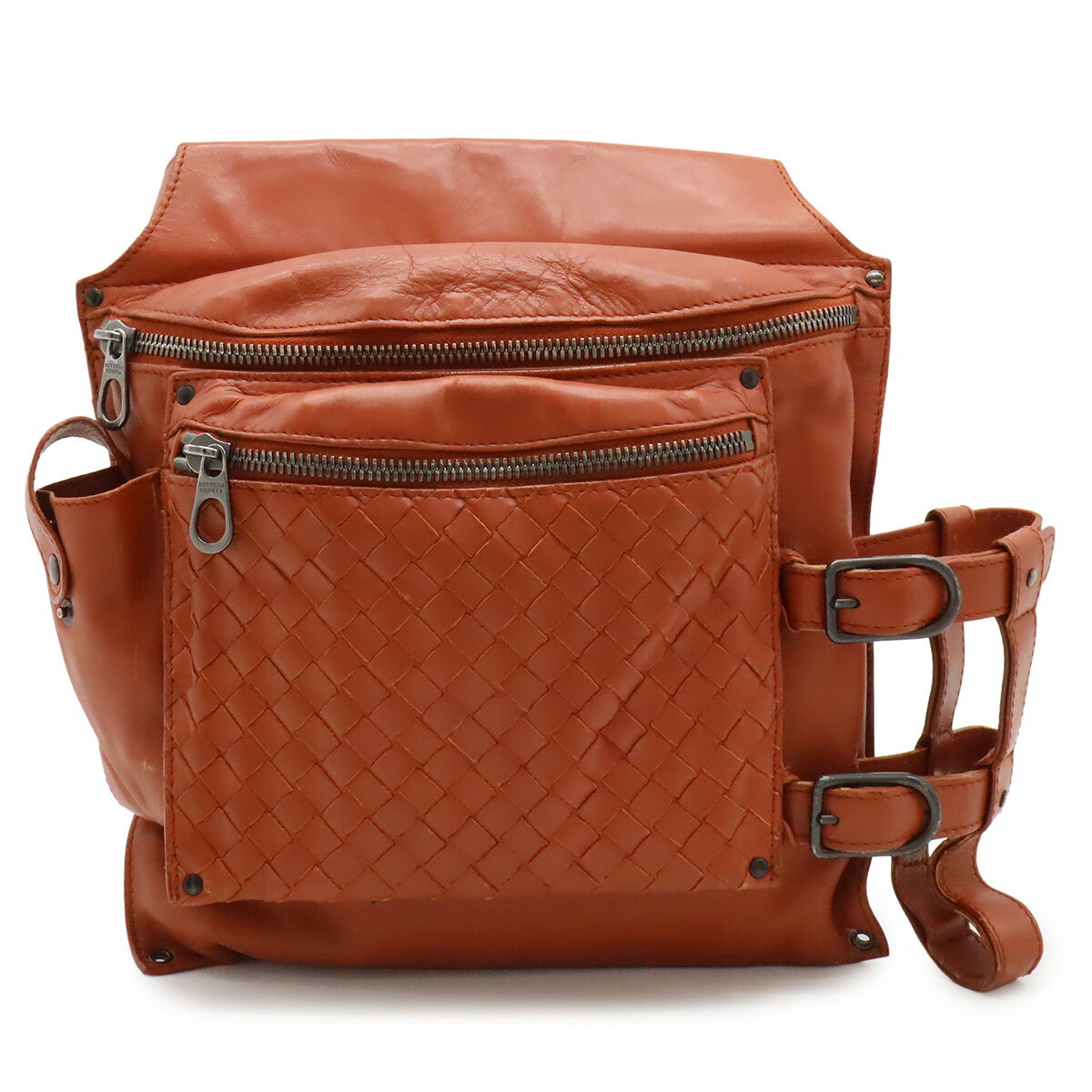 BOTTEGA VENETA ボッテガ ヴェネタ ボッテガベネタ イントレチャート ウエストバッグ ボディバッグ レザー オレンジ ブラウン 茶 121604 【中古】