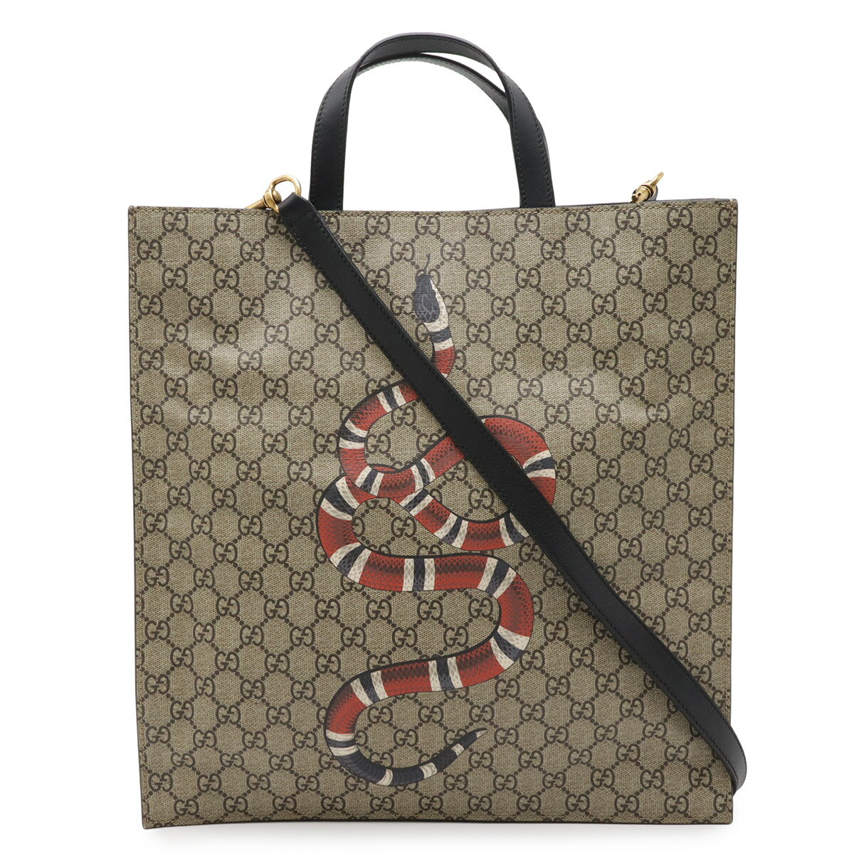 樂天商城 - GUCCI グッチ GGスプリーム ビープリント 蜂 ハチ トートバッグ 2WAY ショルダーバッグ PVC レザー カーキベージュ ブラック 黒 450950 【中古】