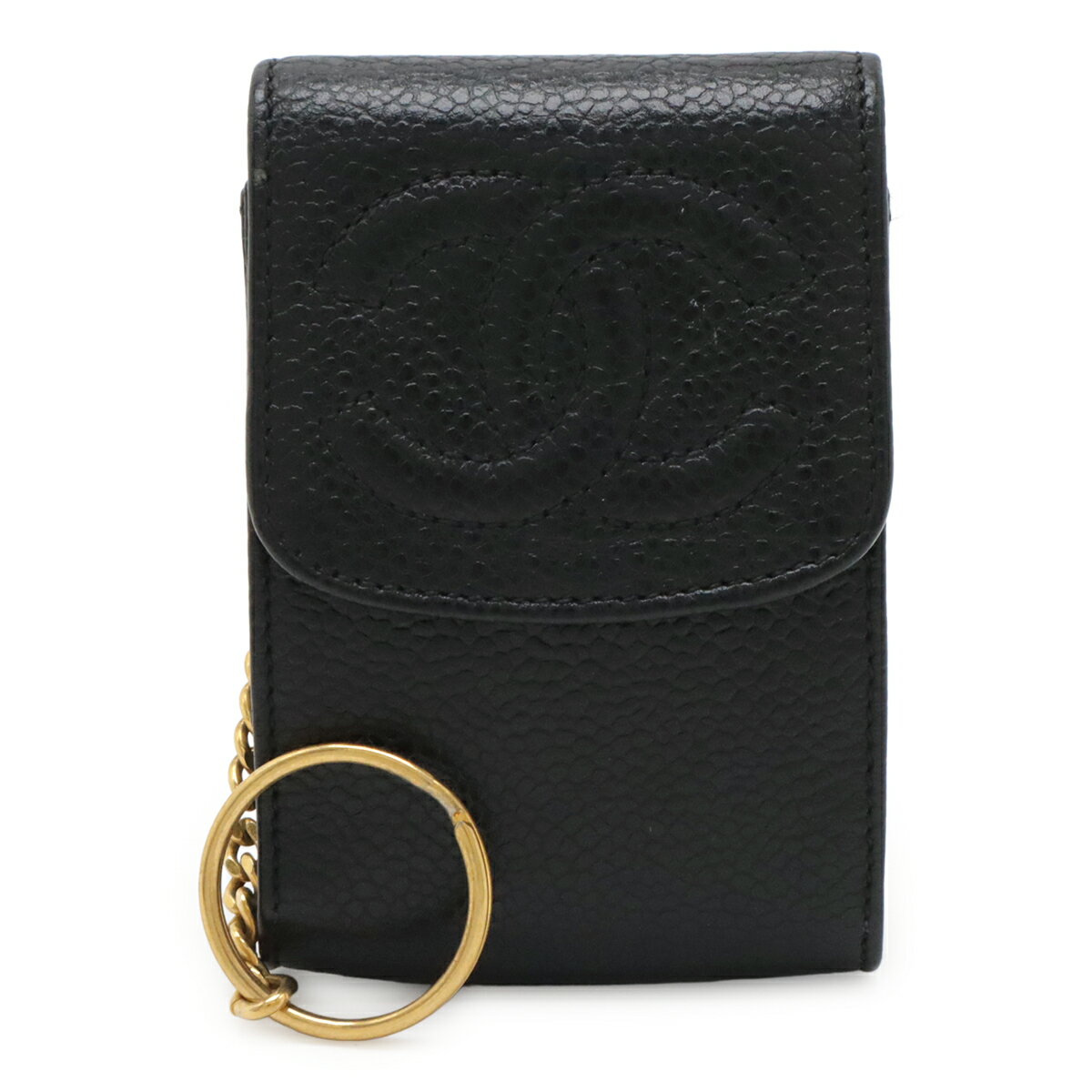 Rakuten - CHANEL シャネル ココマーク ミニポーチ マルチポーチ 小物入れ リップケース キャビアスキン レザー ブラック 黒 ゴールド金具 【中古】