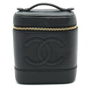 【バッグ】CHANEL シャネル ココマーク キャビアスキン バニティバッグ ハンドバッグ 化粧ポーチ コスメポーチ レザー ブラック ゴールド金具 A01998 【中古】