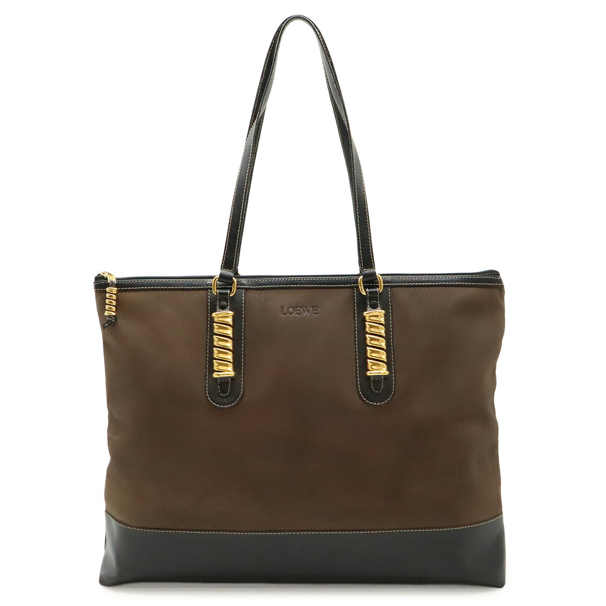 LOEWE - LOEWE ロエベ ベラスケス トートバッグ ショルダーバッグ ラージトート バイカラー ヌバック レザー ブラウン 茶 ブラック 黒 ゴールド金具 【中古】