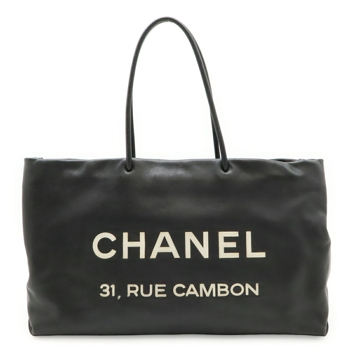 CHANEL - CHANEL シャネル エッセンシャル ロゴ トートバッグ ラージトート ショルダーバッグ レザー ブラック 黒 ホワイト 白 A46882 【中古】