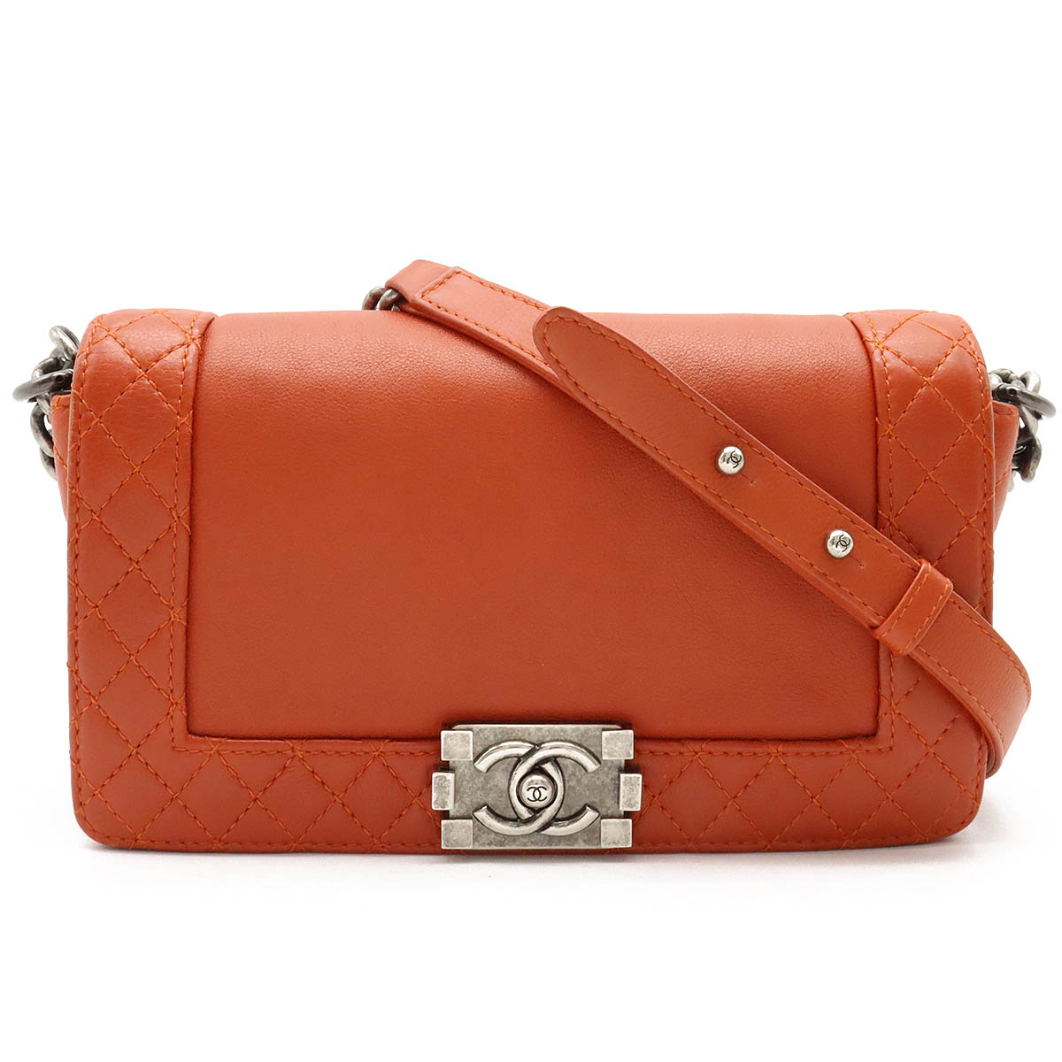 CHANEL シャネル ボーイシャネル ココマーク ミディアム ショルダーバッグ チェーンショルダー トートバッグ レザー オレンジ A67948 【中古】