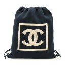 CHANEL シャネル スポーツライン ココマーク ナップサック リュックサック バックパック 巾着 コットン ブラック 黒 ベージュ 【中古】