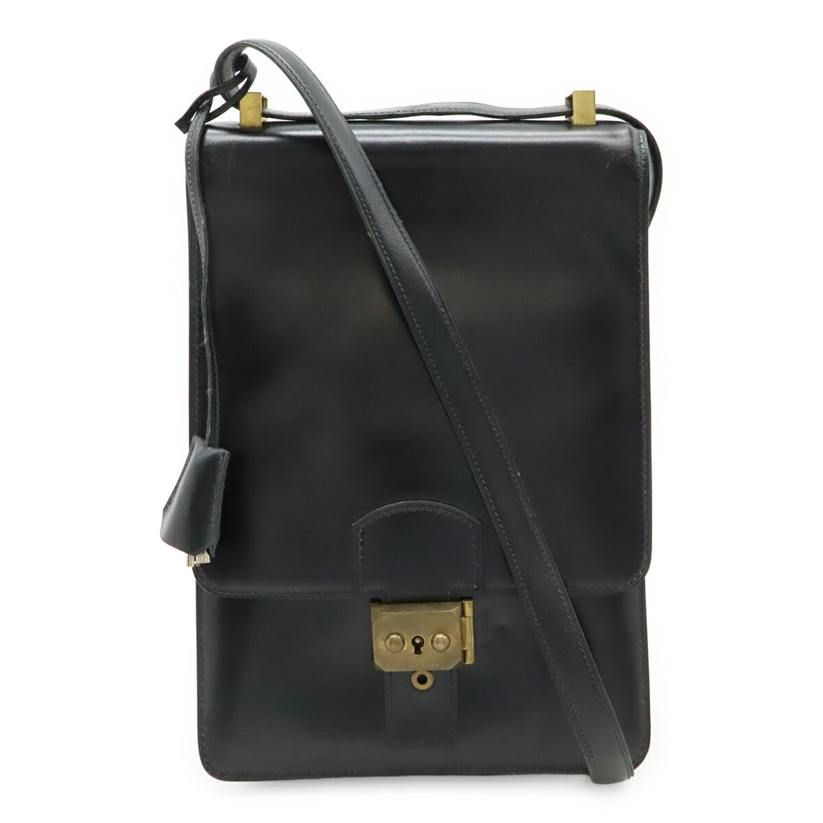 HERMES エルメス サックアデペッシュDPLG ショルダーバッグ 縦長 ボックスカーフ レザー ブラック 黒 ゴールド金具 ○I刻印 【中古】