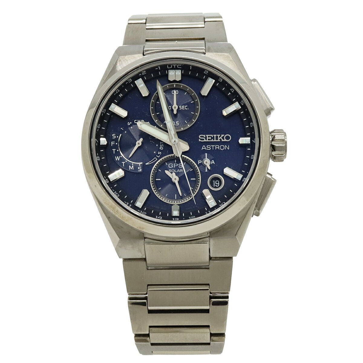 SEIKO セイコー アストロン ネクスター 電波ソーラー デイト ネイビー文字盤 チタン メンズ 腕時計 5X83-0AE0　SBXC161 【中古】