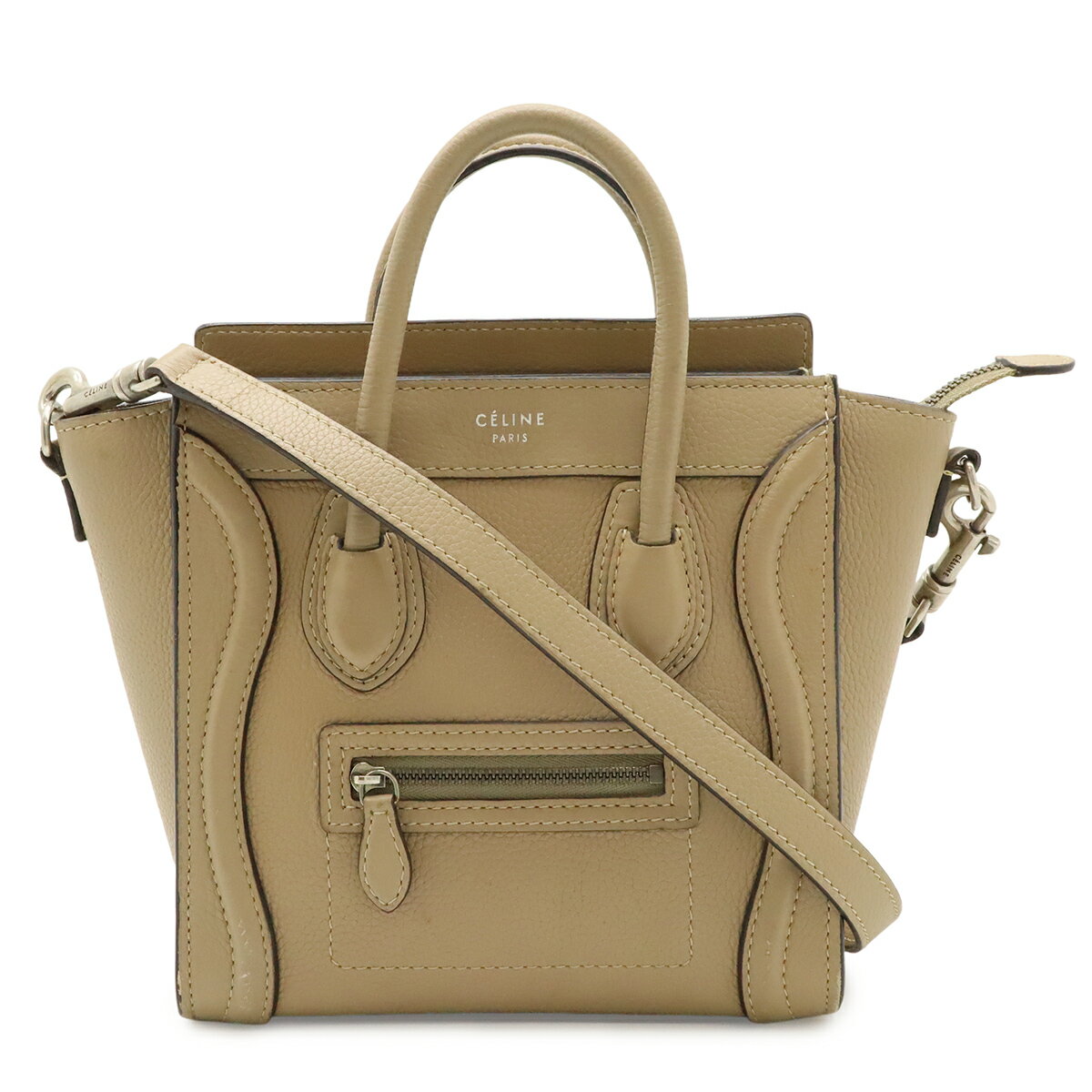 Rakuten - CELINE セリーヌ ラゲージ ナノショッパー ハンドバッグ ミニバッグ 2WAY ショルダーバッグ 斜め掛け レザー ベージュ 168243 【中古】