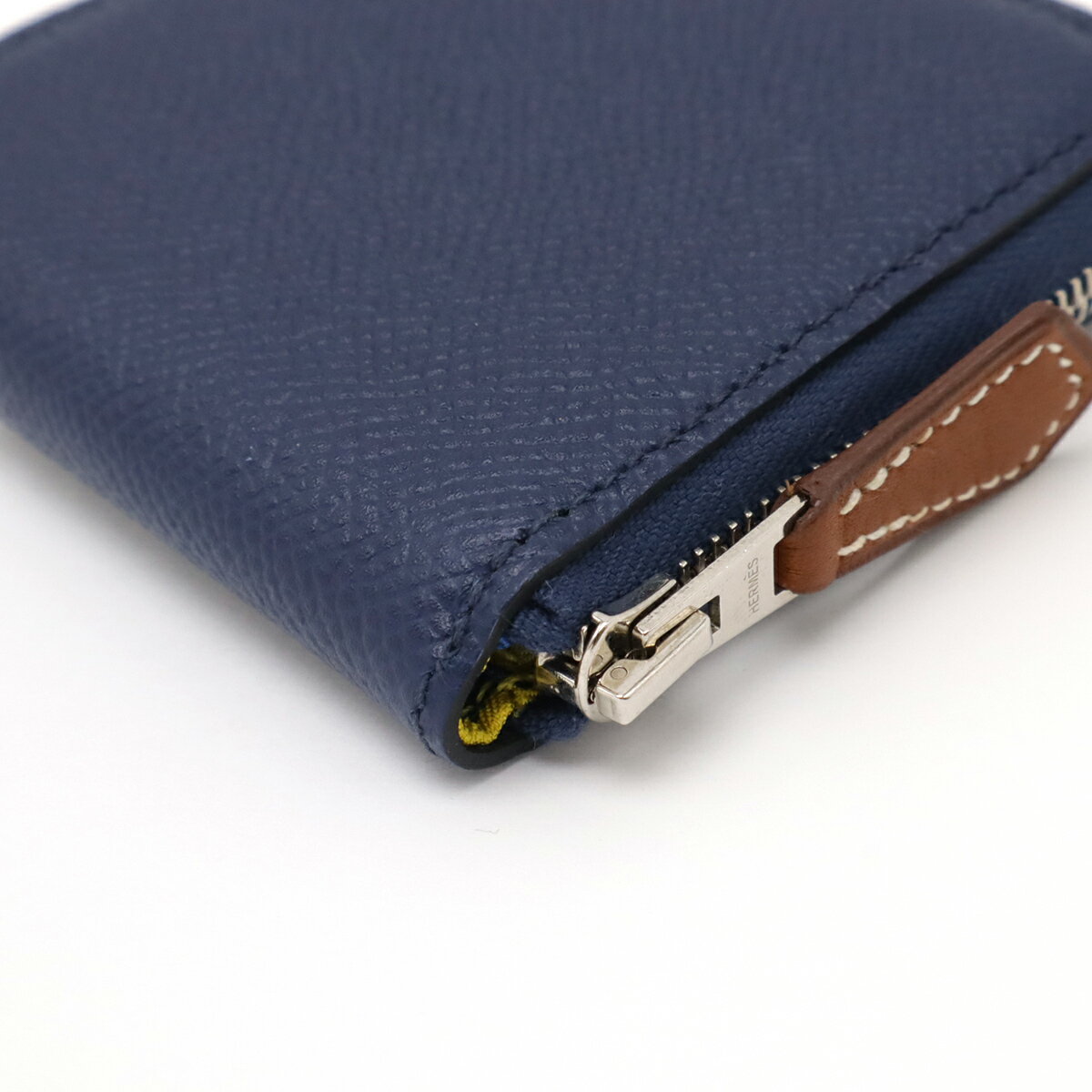 HERMES エルメス アザップシルクイン コンパクトミニ コインケース 小銭入れ ラウンドファスナー ヴォーエプソン レザー ブルーサフィール A刻印 【中古】