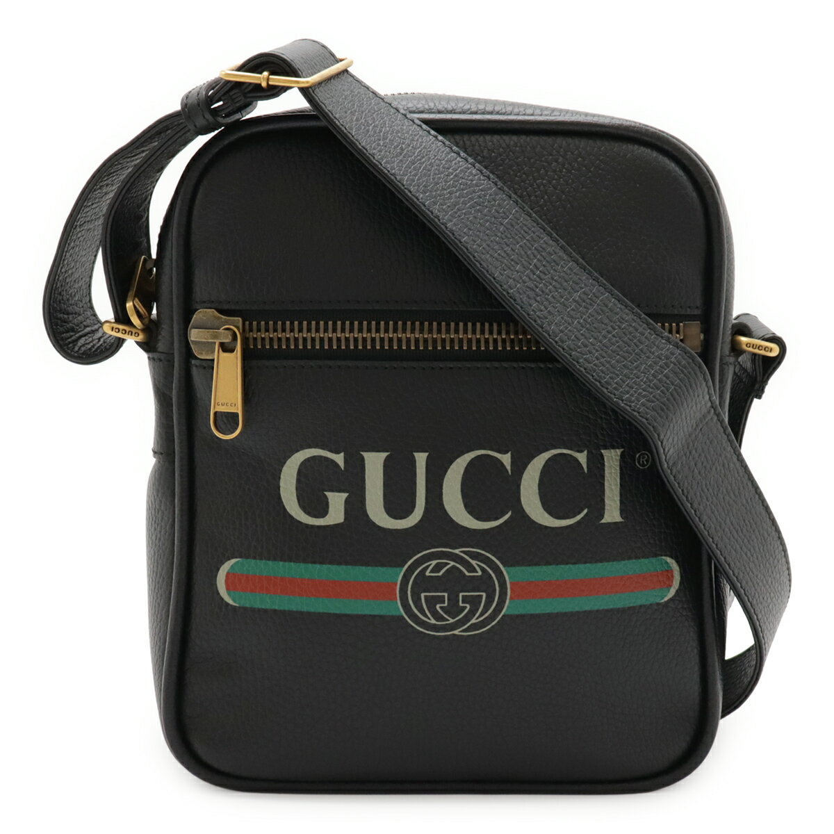 Rakuten - GUCCI グッチ グッチプリント メッセンジャーバッグ ショルダーバッグ 斜め掛け レザー ブラック 黒 ゴールド金具 523591 【中古】